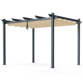 Modern 10 x 12 Ft Outdoor Pergola Gazebo with Retractable Beige Canopy