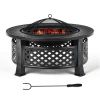 Rustic Steel Outdoor Fire Pit with BBQ Grill, Poker & Mesh Cover