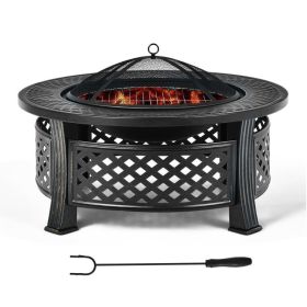 Rustic Steel Outdoor Fire Pit with BBQ Grill, Poker & Mesh Cover