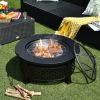 Rustic Steel Outdoor Fire Pit with BBQ Grill, Poker & Mesh Cover