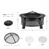 Rustic Steel Outdoor Fire Pit with BBQ Grill, Poker & Mesh Cover
