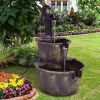 Rustic Garden Barrel Fountain with Cascading Water Flow