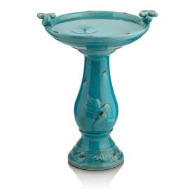 Outdoor Turquoise Blue Ceramic Birdbath for Garden & Yard