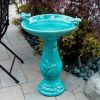 Outdoor Turquoise Blue Ceramic Birdbath for Garden & Yard