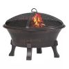 Cast Iron Fire Pit with Mesh Cover and Poker in Bronze