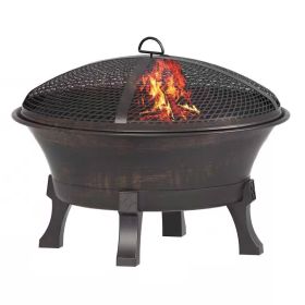 Cast Iron Fire Pit with Mesh Cover and Poker in Bronze