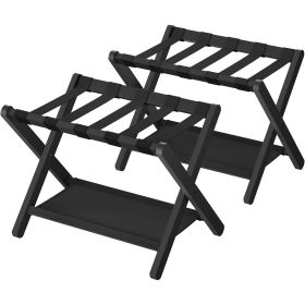 Bamboo Luggage Rack in Black Wood Finish with Lower Storage Shelf