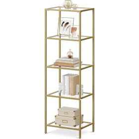 Narrow Gold Metal Frame Glass Shelves Shelving Unit Slim 4 Shelf Bookcase