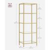 Narrow Gold Metal Frame Glass Shelves Shelving Unit Slim 4 Shelf Bookcase