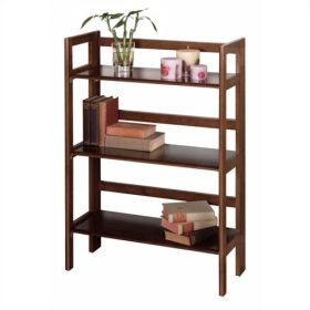 3 Shelf Stackable Folding Bookcase in Distressed Walnut Finish