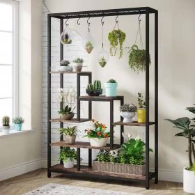 Rustic Industrial Plant Shelf with 10 Hooks for Hanging Planters