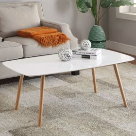 White Top Mid Century Coffee Table with Solid Wood Legs