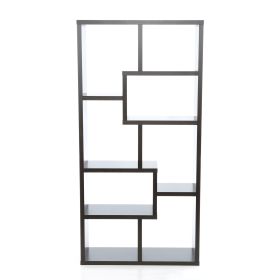 Modern 70 Inch High Display Cabinet Bookcase in Dark Brown Cappuccino Wood Finish