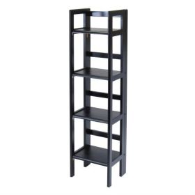Black 4 Tier Shelf Folding Shelving Unit Bookcase Storage Shelves Tower
