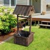 Rustic Wooden Wishing Well Water Fountain for Patio & Garden