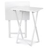 Set of 2 Folding TV Tray Table Set in White Wood Finish – Portable Snack & Laptop Tables