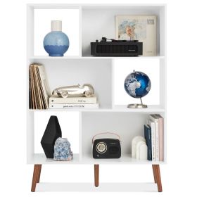 Mid Century Modern Bookcase Storage Shelving Unit in White Wood Finish