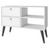 White & Grey Wood Mid-Century TV Stand Entertainment Center