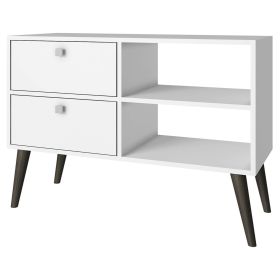White & Grey Wood Mid-Century TV Stand Entertainment Center