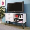 White & Grey Wood Mid-Century TV Stand Entertainment Center