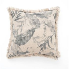 Printed Cushion With Fringes (Option: Gray)